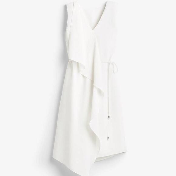White House Black Market | NWT WHBM White Sleeveless Waterfall Ruffle Wrap Dress - Picture 4 of 11